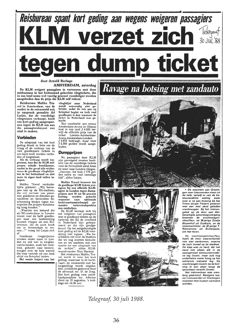 Telegraaf 30 Juli 1988