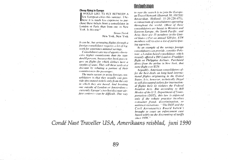 Conde Nast Traveller, USA, Juni 1990